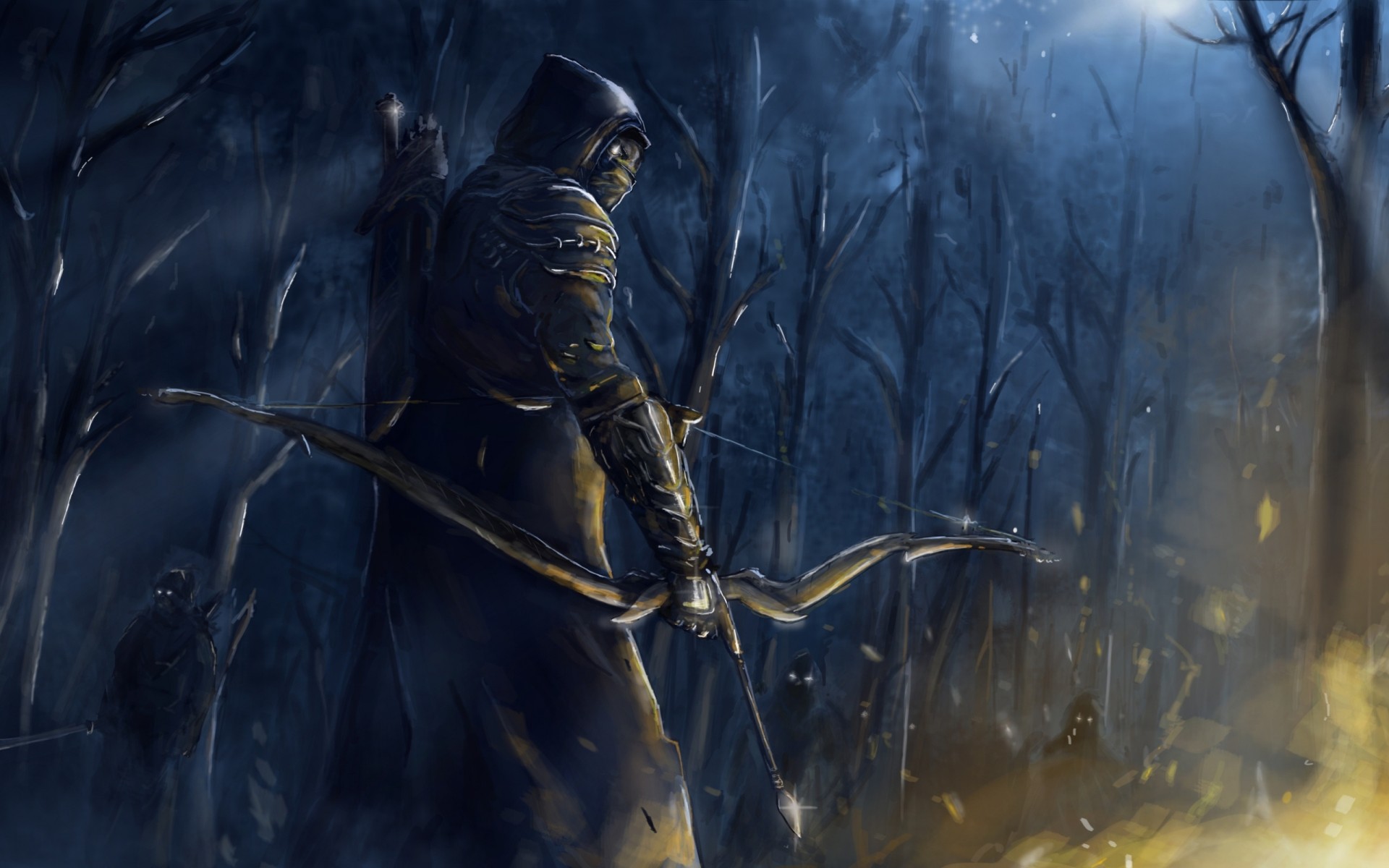 the elder scrolls online kunst waffen nacht bogen wald feuer menschen