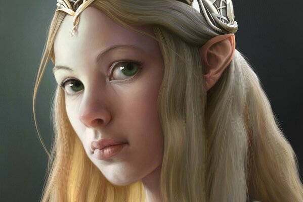 Green-eyed elf girl with a braided tiara