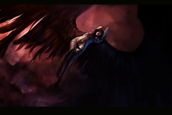 Ange fille avec des ailes noires