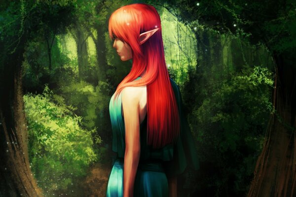 Red-haired elf girl in the grove