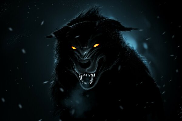 Black Wolf Art with Teeth