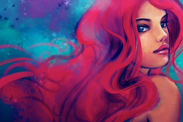 Sirène aux cheveux rouges avec les yeux de la mer