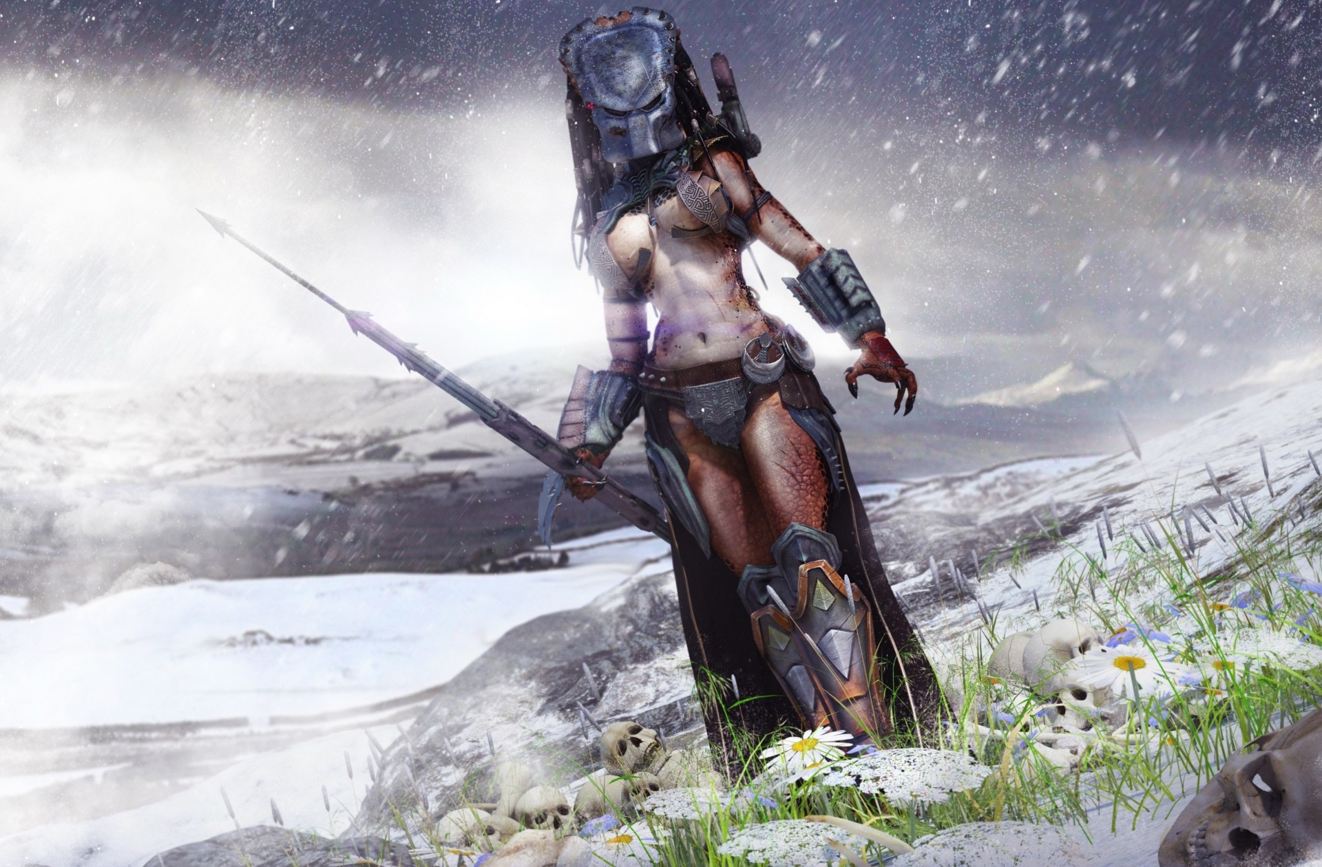 weapon girl predator flower armour snow winter