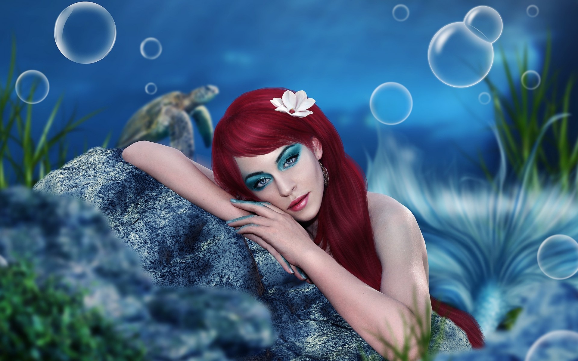 art face girl eyes make-up tail mermaid