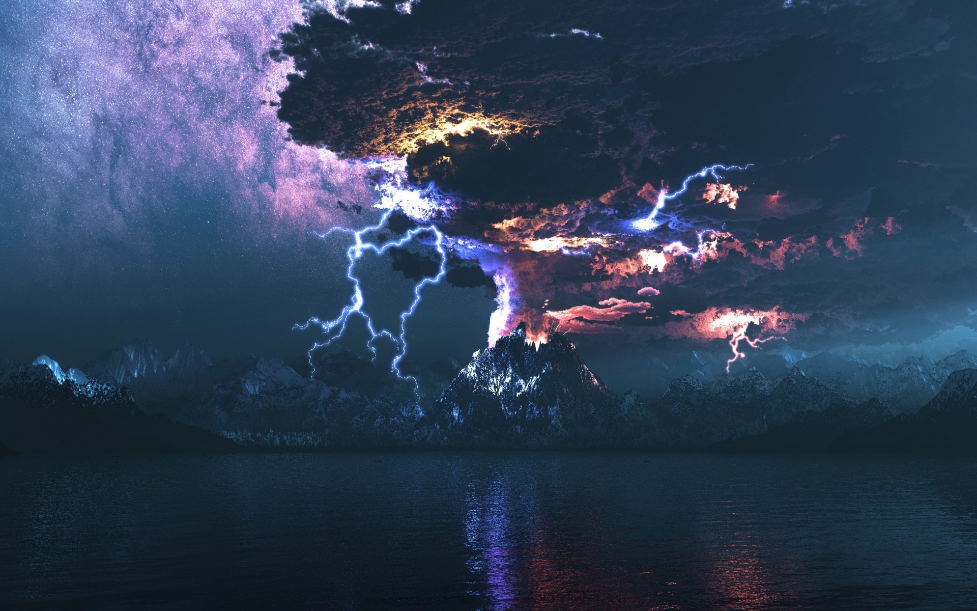 clouds night nature eruption ash photoshop volcano mountain lightning