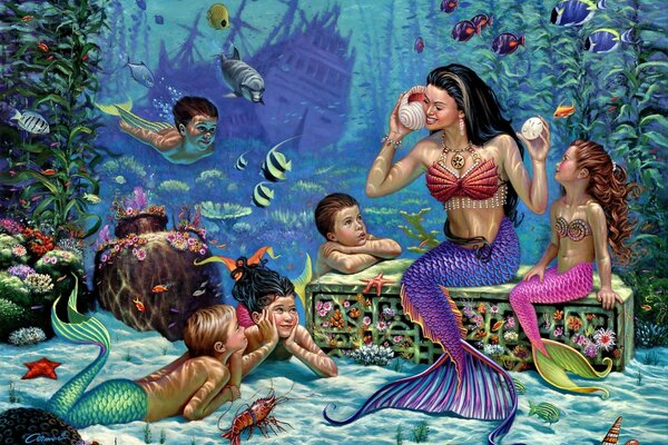 Fondo marino niños y sirena