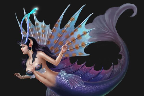 Mermaid girl with wings and horns