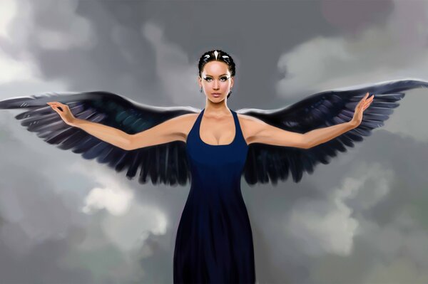 The woman is an angel. Black Wings