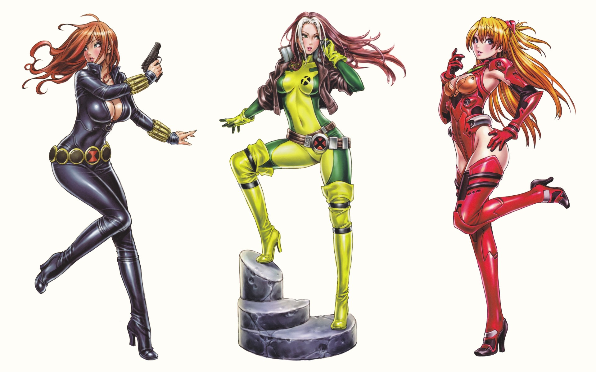 filles avengers anime bande dessinée x-men art veuve noire fond blanc fiction neon genesis evangelion