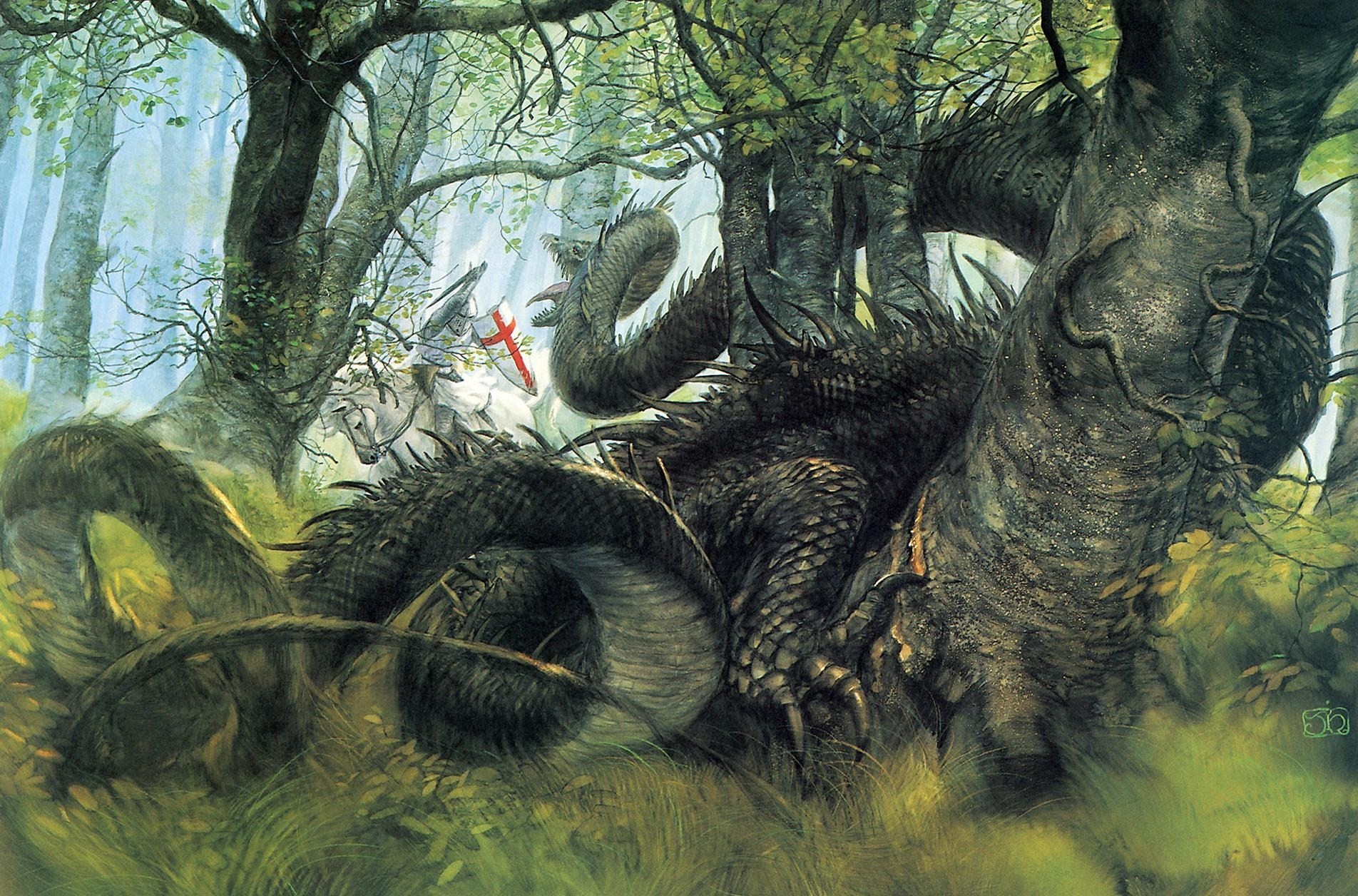 forest dragon fantasy knight