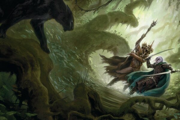 Elves in the fairy forest during the battle