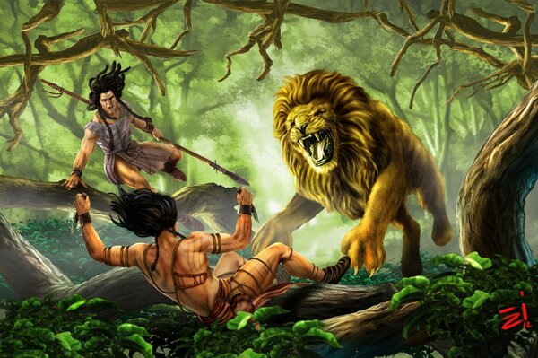 Tarzan fights the lion