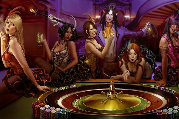 Casino club girls around the roulette table