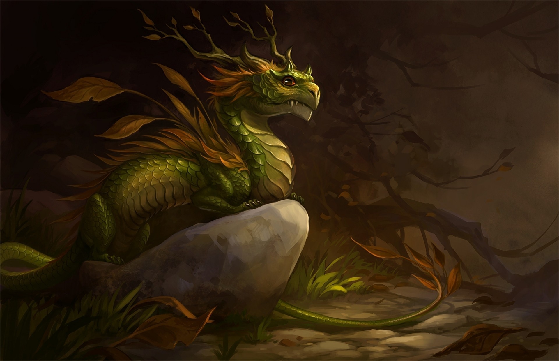 heet art forest dragon autumn stone