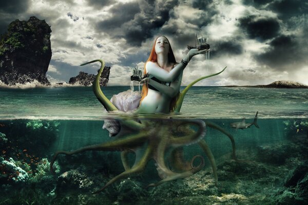 All the girls in the sea are mermaids with tails and some with tentacles