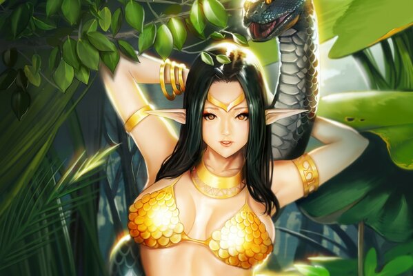 Elf girl tamed snake