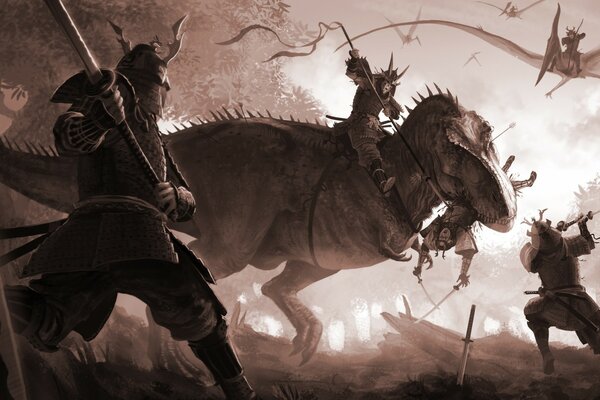 Batalla de dinosaurios con Samurai