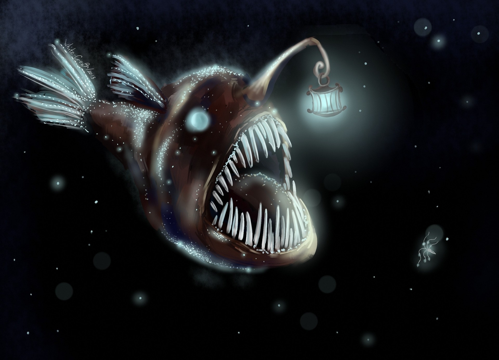 fish monster black background light