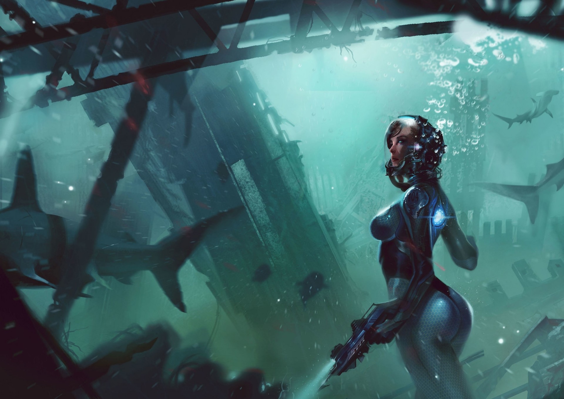 cuba fish weapon girl under water art sukhoi sea