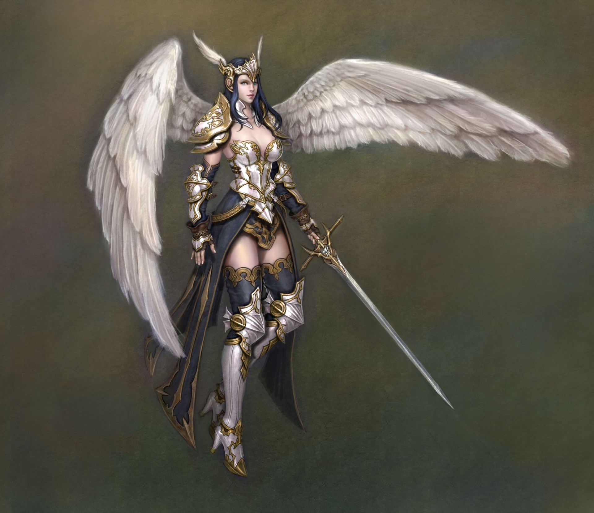 art girl armor background angel sword wing