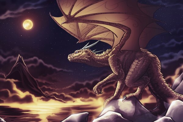 Fantastic dragons with wings in space