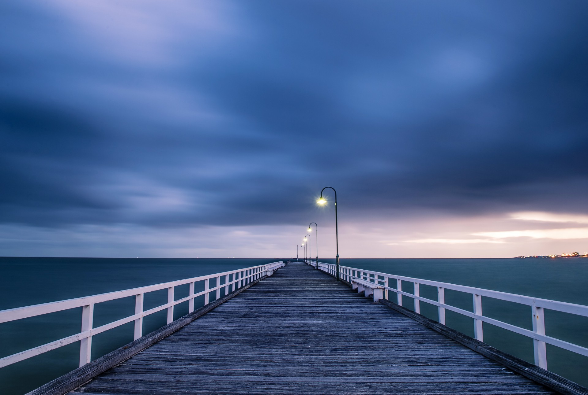 bridge australia wooden light sky headlights ocean