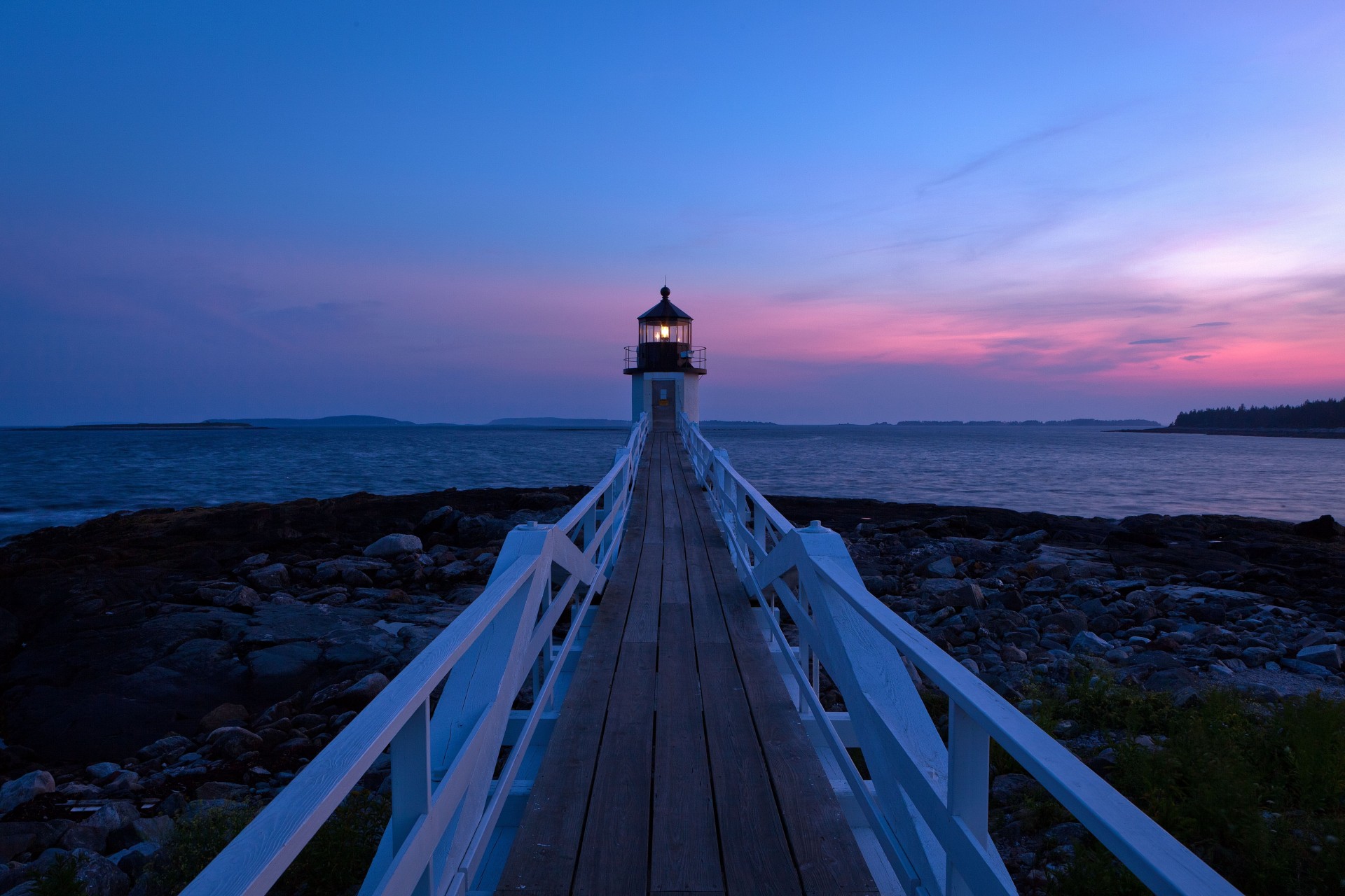 mer paysage phare coucher de soleil nature