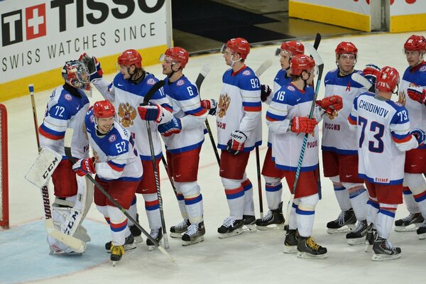 Russian hockey players at the gate