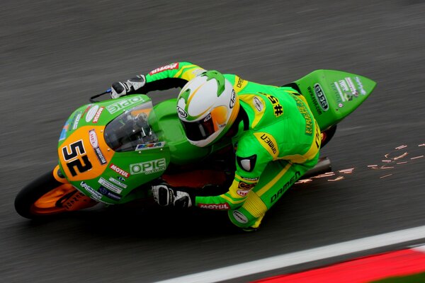 Motorcyclist on a bike in a high-speed race