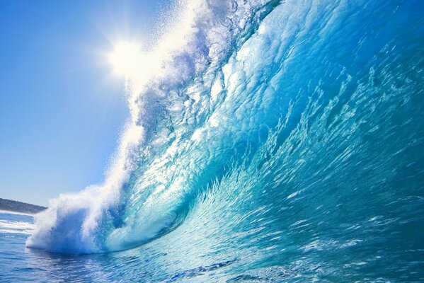 Nature. Grande vague illuminée par le soleil