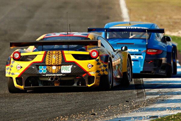 Race a yellow Ferrari on the track