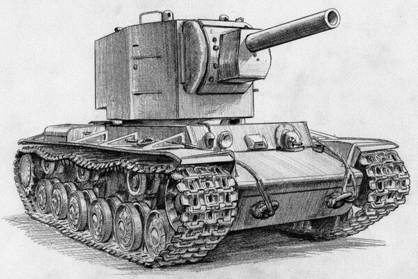 Rysunek ołówkiem czołg ciężki KV-2