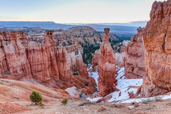 Snowy landscapes of harsh canyons