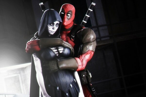 Deadpool hugs a scary girl