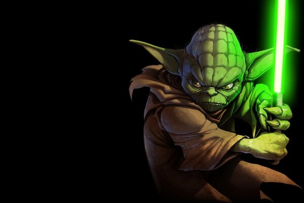 Master Yoda with a lightsaber