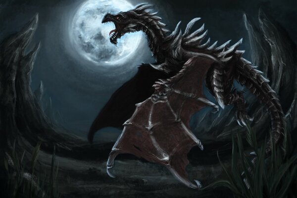 Il drago notturno guarda la luna