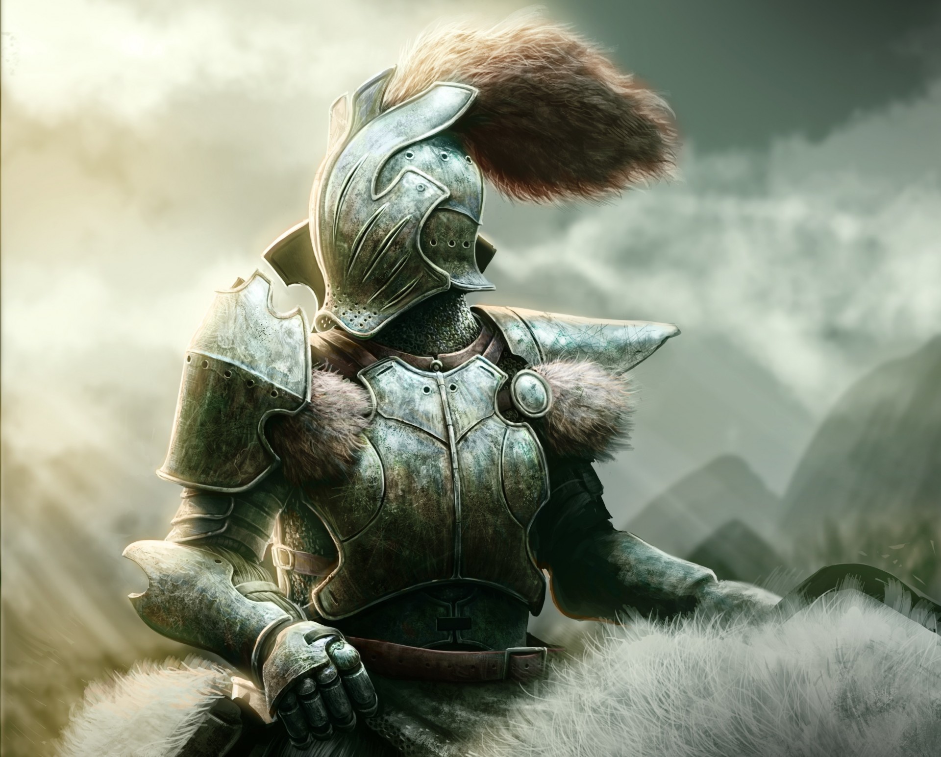 art armor helmet tail fur warrior knight