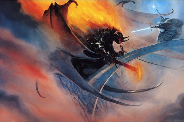 Imagen de la batalla de Gandalf y Balrog en el puente