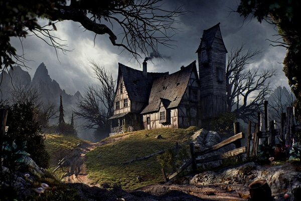 Casa vieja en la noche de Halloween