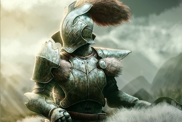 Art of a knight in armor with fur