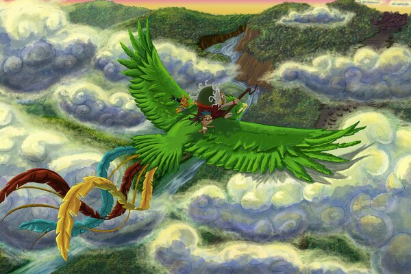 Quetzal bird over the valley of Guatemala