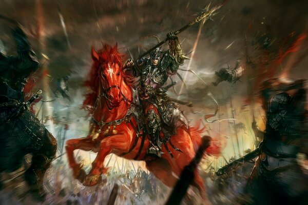Batalla de guerreros a caballo