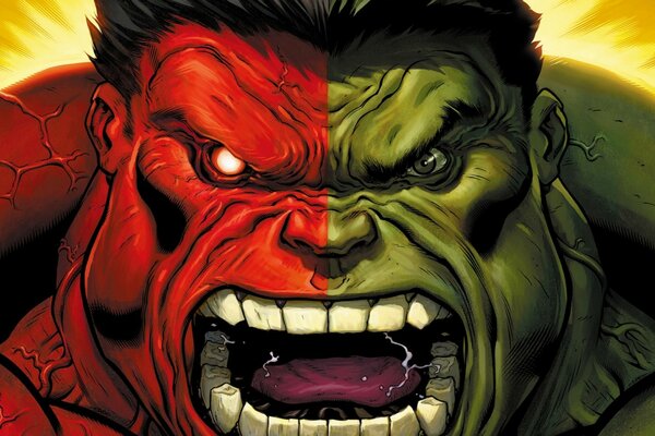 Hulk Rosso e verde urla di rabbia