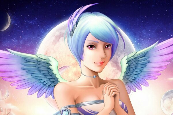 Drawing of an angel girl in anime style