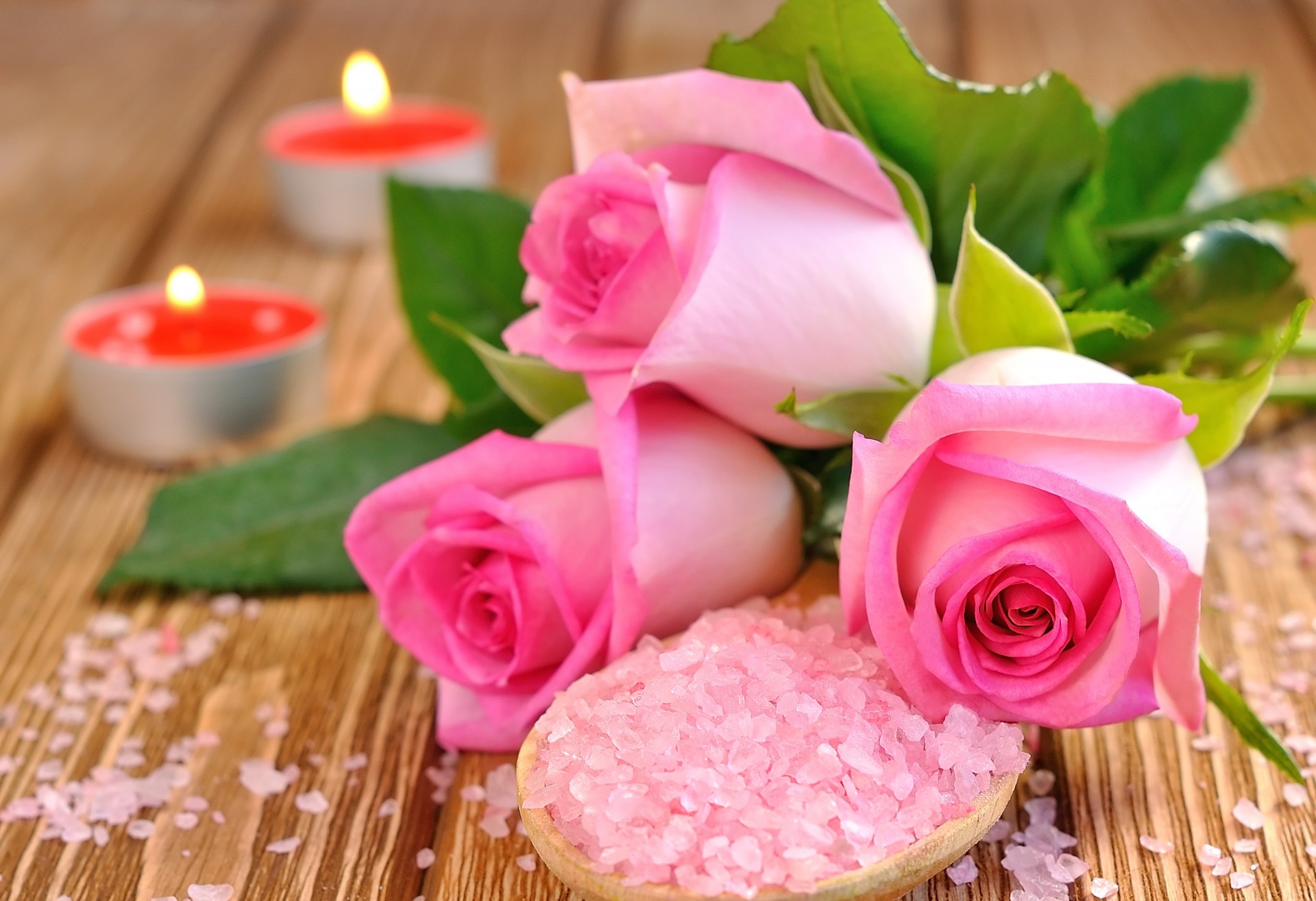 roses pink salt candles buds petal