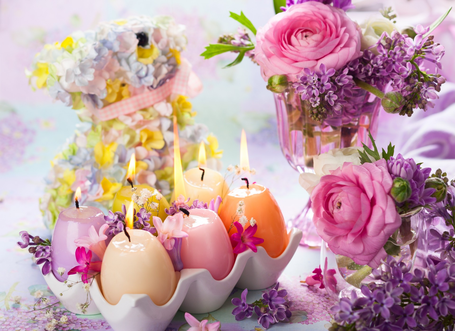 vase flower lilac easter candles ranunkulyu