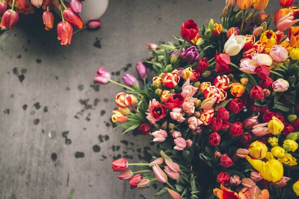 Różne tulipany w wiosennym bukiecie