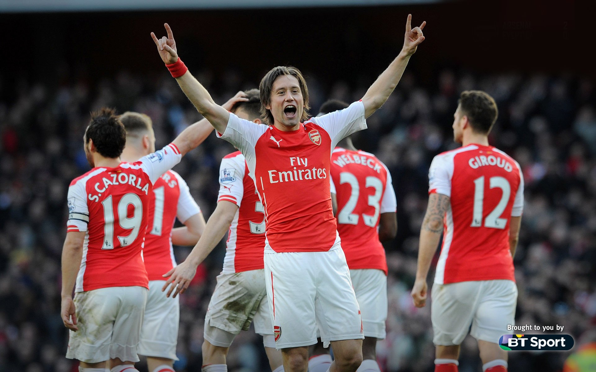 arsenal football club gunners players tomas rosicky santi cazorla calum chambers bellerin danny welbeck giroud background