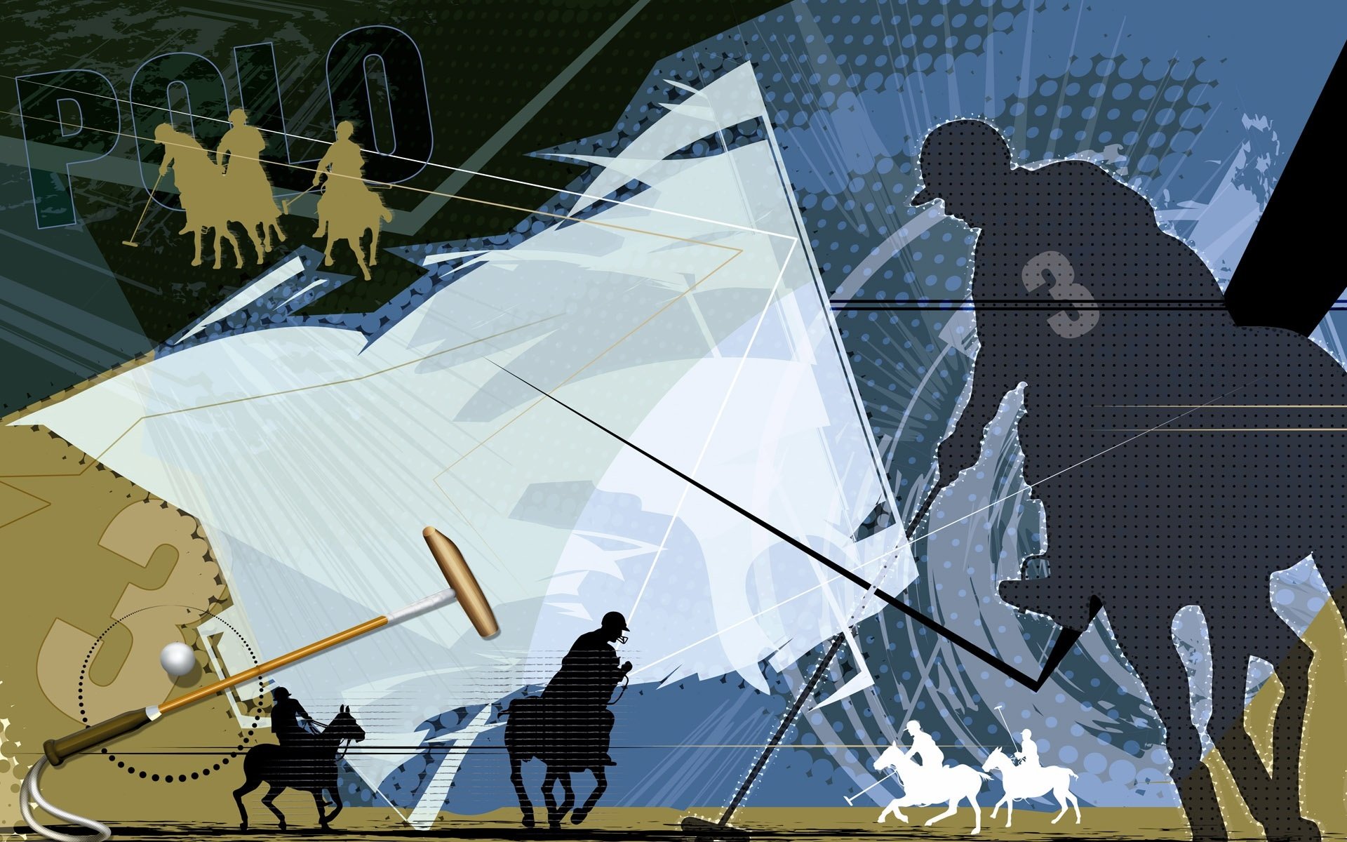 polo caballo palo pelota campo collage silueta fondo de pantalla 2014 vector