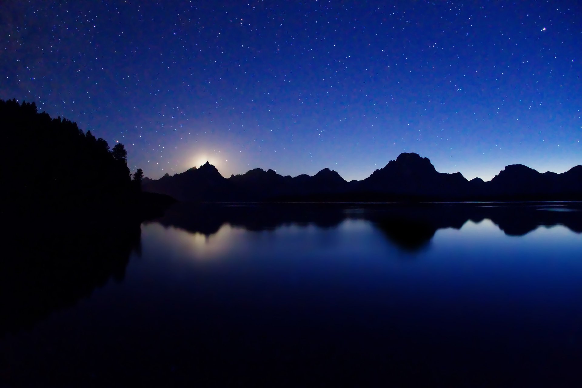 lago jackson luz estrellas montañas noche luna